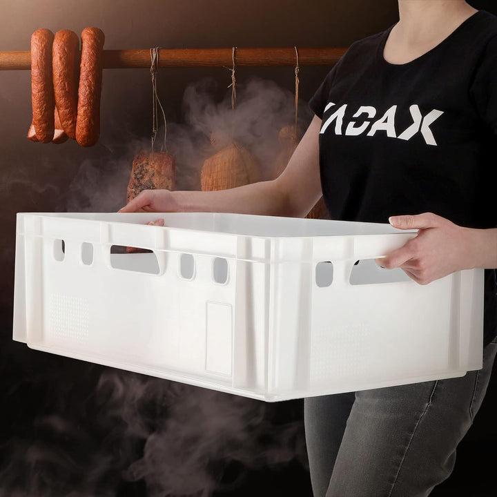 KADAX Fleischbox aus Kunststoff HDPE, Metzgerkiste 60 x 40 cm, E2 Fleischkiste mit bequemen Griffen,