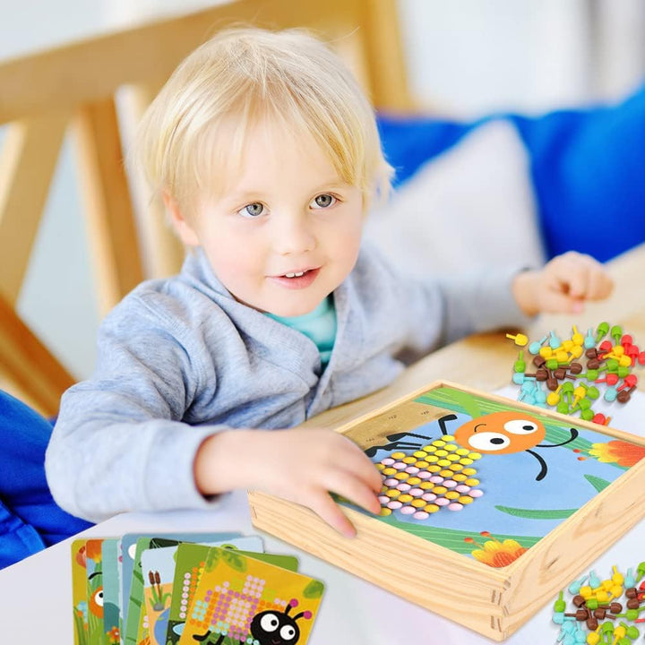 Gohytal Mosaik Steckspiel für Kinder, Spielzeug ab 2 3 4 5 Jahre Holz Mosaik Bastelset Kinder Pegboa