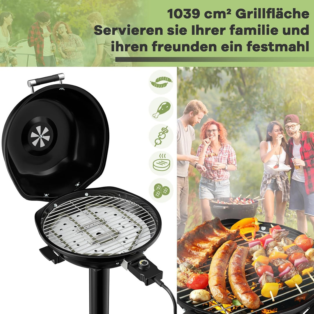 COSTWAY Elektrogrill 1600W freistehend, Standgrill mit 2-Zonen Grillplatte, Elektrischer BBQ Grill 9