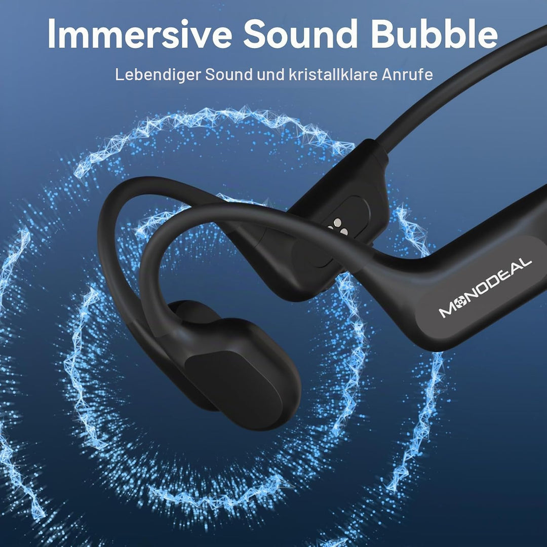 MONODEAL Knochenschall Kopfhörer Schwimmen Bluetooth 6.0 IPX8 Unterwasser 16G MP3 Open-Ear Bone Cond