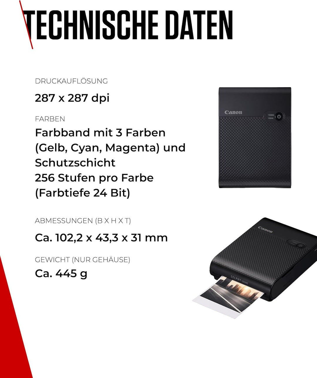 Canon SELPHY SQUARE QX10 Mini Fotodrucker mobil tragbar unterwegs (quadratischer Druck 6,8 x 6,8cm m