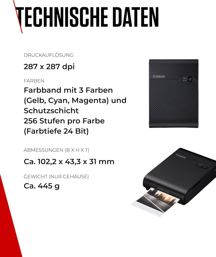 Canon SELPHY SQUARE QX10 Mini Fotodrucker mobil tragbar unterwegs (quadratischer Druck 6,8 x 6,8cm m
