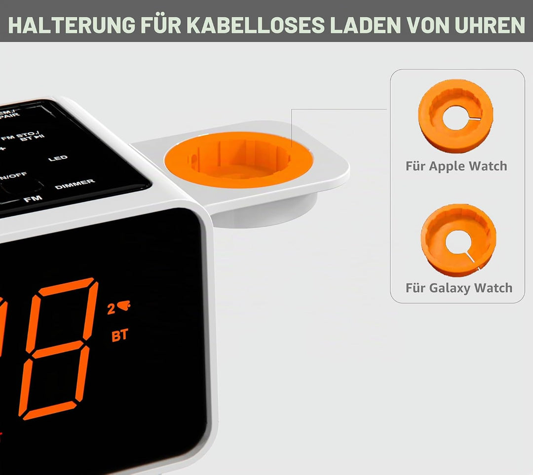 Digitaler Radiowecker mit Kabelloser Ladestation, 15W Fast Wireless Charger for iPhone/Samsung Galax