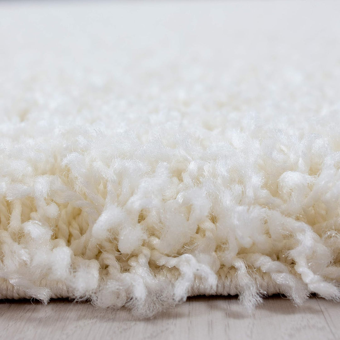 HomebyHome Teppich Rund Shaggy 120 cm Rund - 50 mm Florhöhe Hochflor Runder Teppich Creme Extra Weic