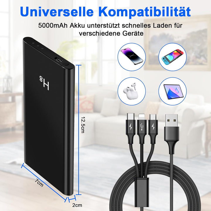 Mini HD 1080P Kamera,Powerbank Kleine Kamera 5000mAh mit Akku 3-in-1-Kabel,Videokamera mit Schwerkra