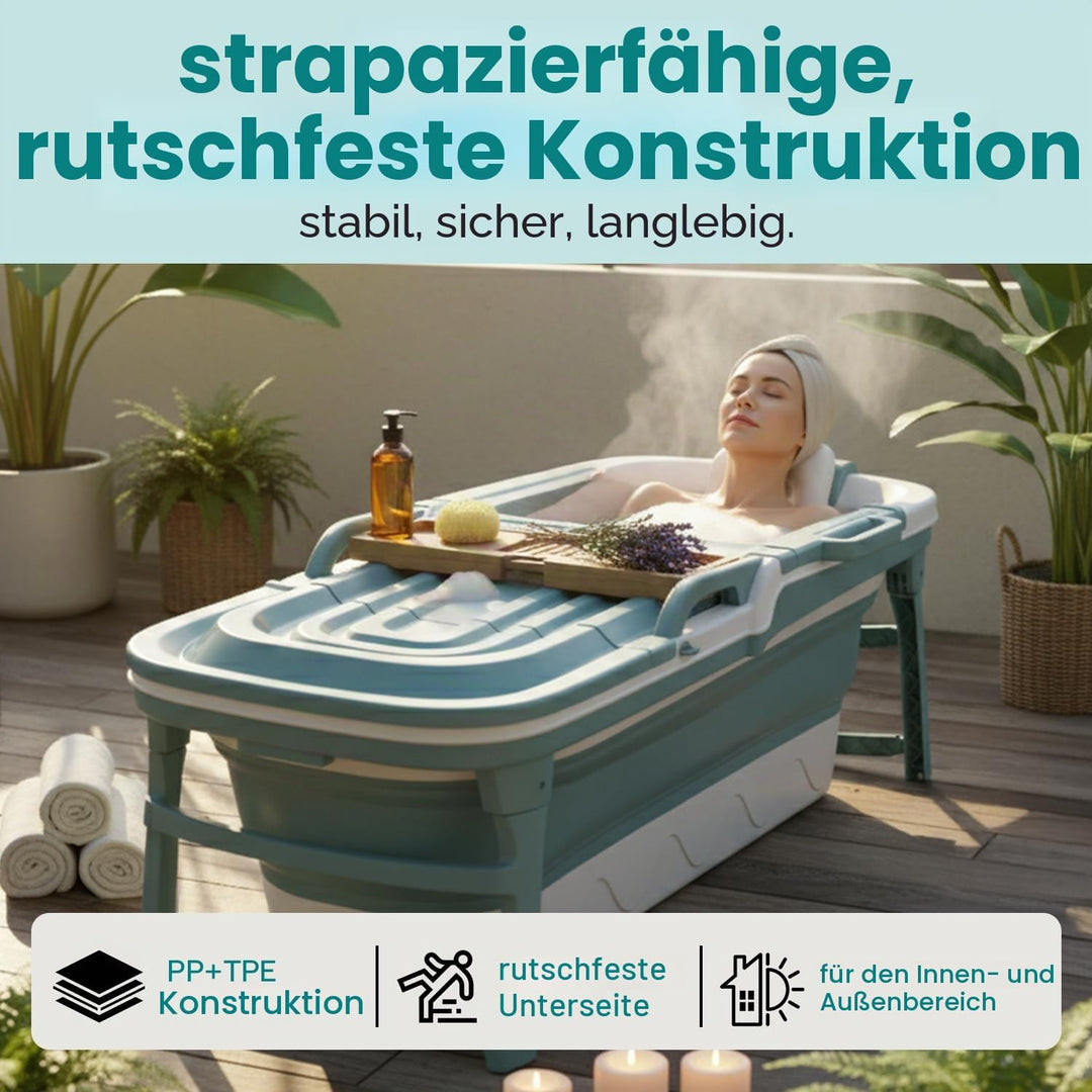 SereneLife Faltbare Badewanne Erwachsene 150 cm – Mobile Klappbare Badewanne für Dusche mit Deckel u