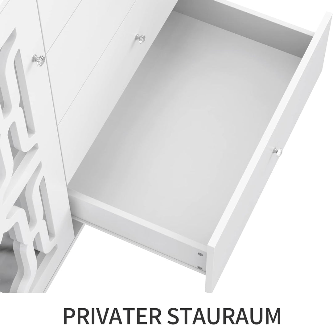 ModernLuxe - Weiss verspiegelte Sideboard mit Kristallgriffen, für Wohn- und Esszimmer (147,5 x 40 x