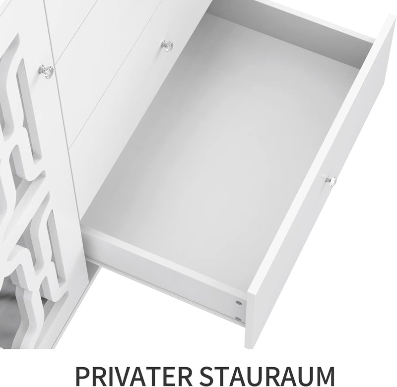 ModernLuxe - Weiss verspiegelte Sideboard mit Kristallgriffen, für Wohn- und Esszimmer (147,5 x 40 x