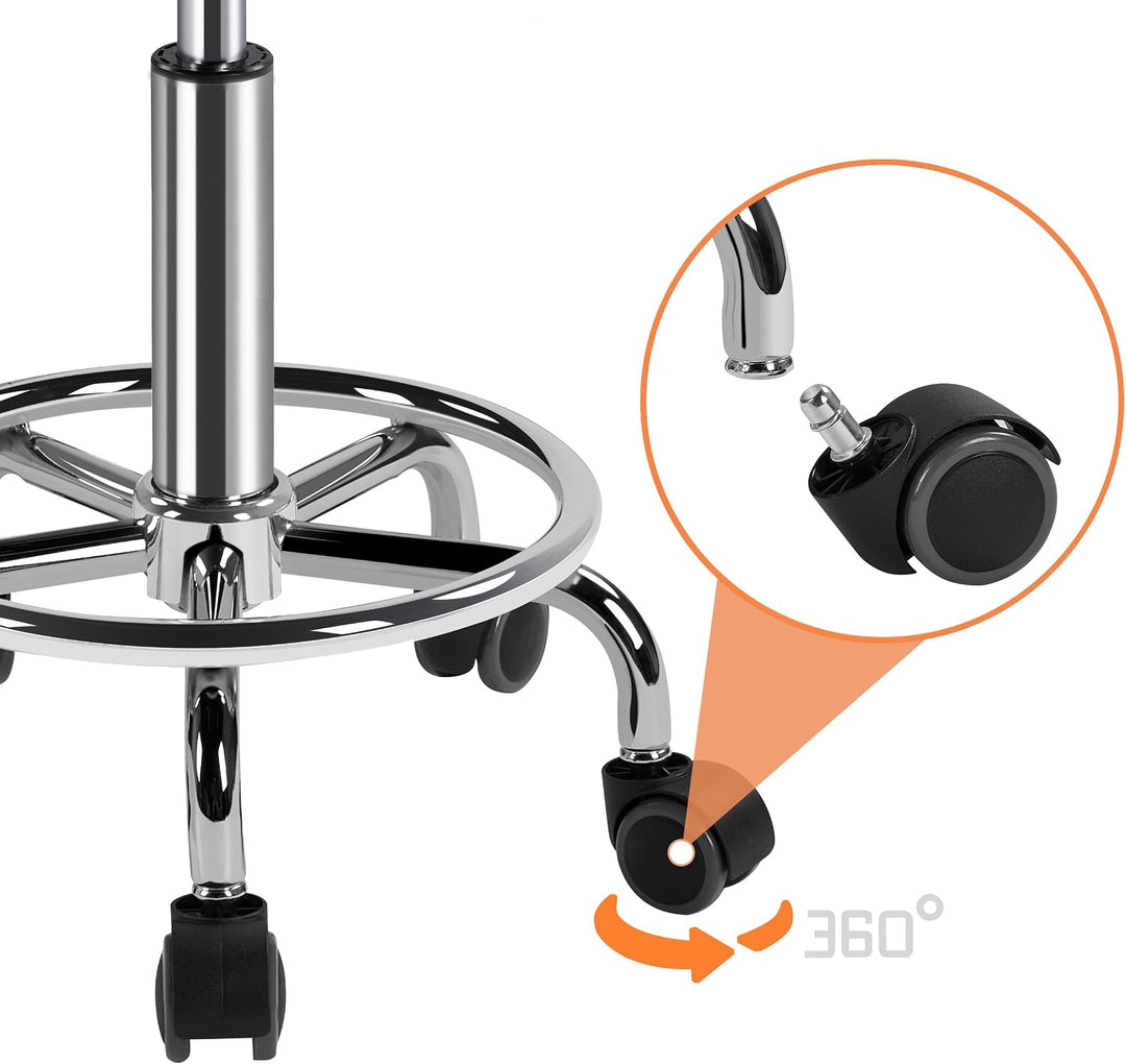 Yaheetech Rollhocker Höhenverstellbar 50,5–65 cm Sitzhöhe Drehhocker 360° Drehbar Bürohocker bis 120