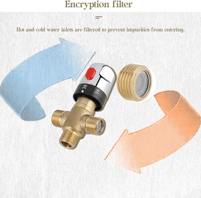 Thermostatisches Mischventil, G1/2 Massives Messing-Wassertemperaturregelventil, Drei-Wege-Thermosta