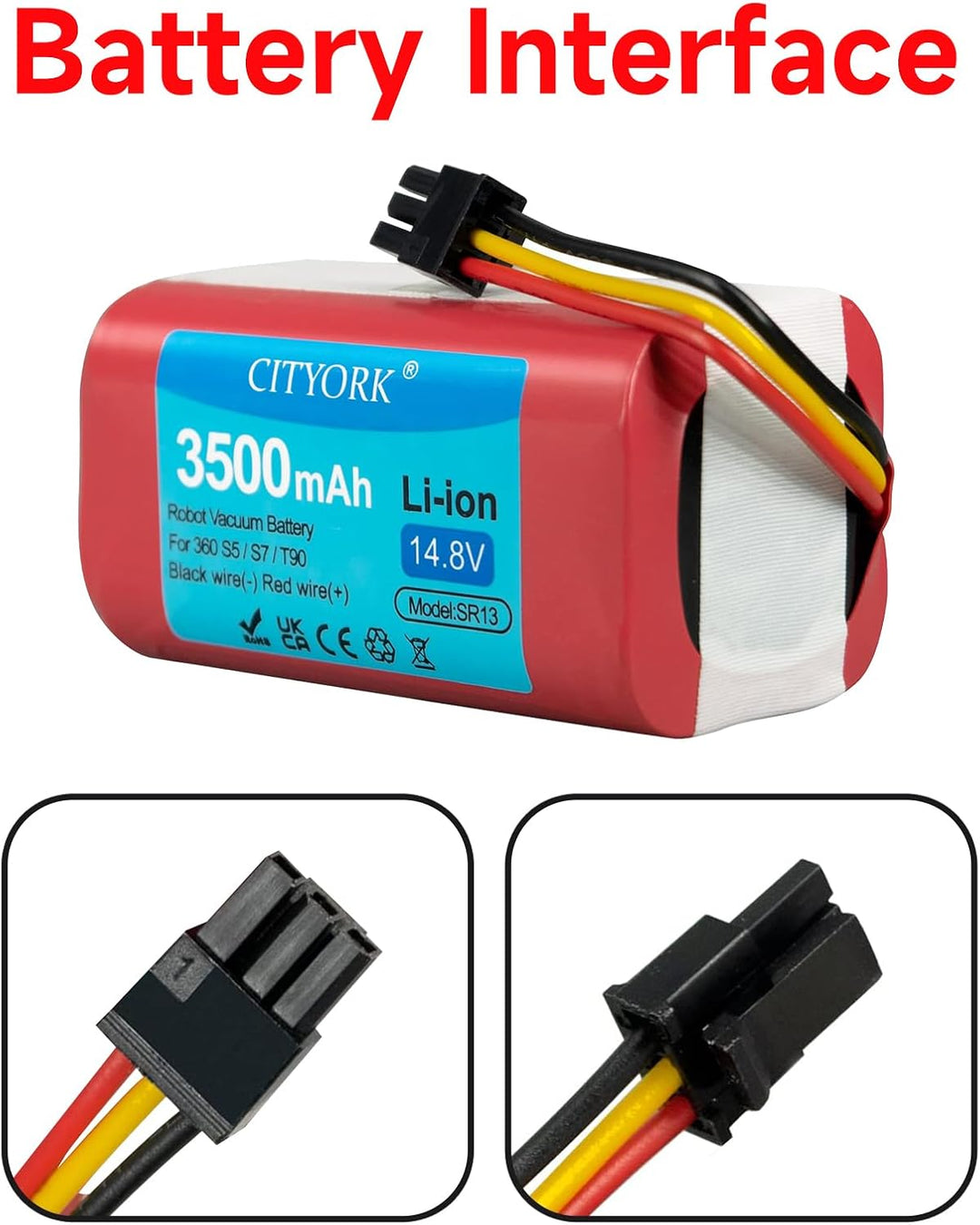 CITYORK 14,8 V 3500 mAh Ersatzakku für 360 S5 S7 S7 Pro T90, wiederaufladbarer Li-Ion-Staubsauger-Ak