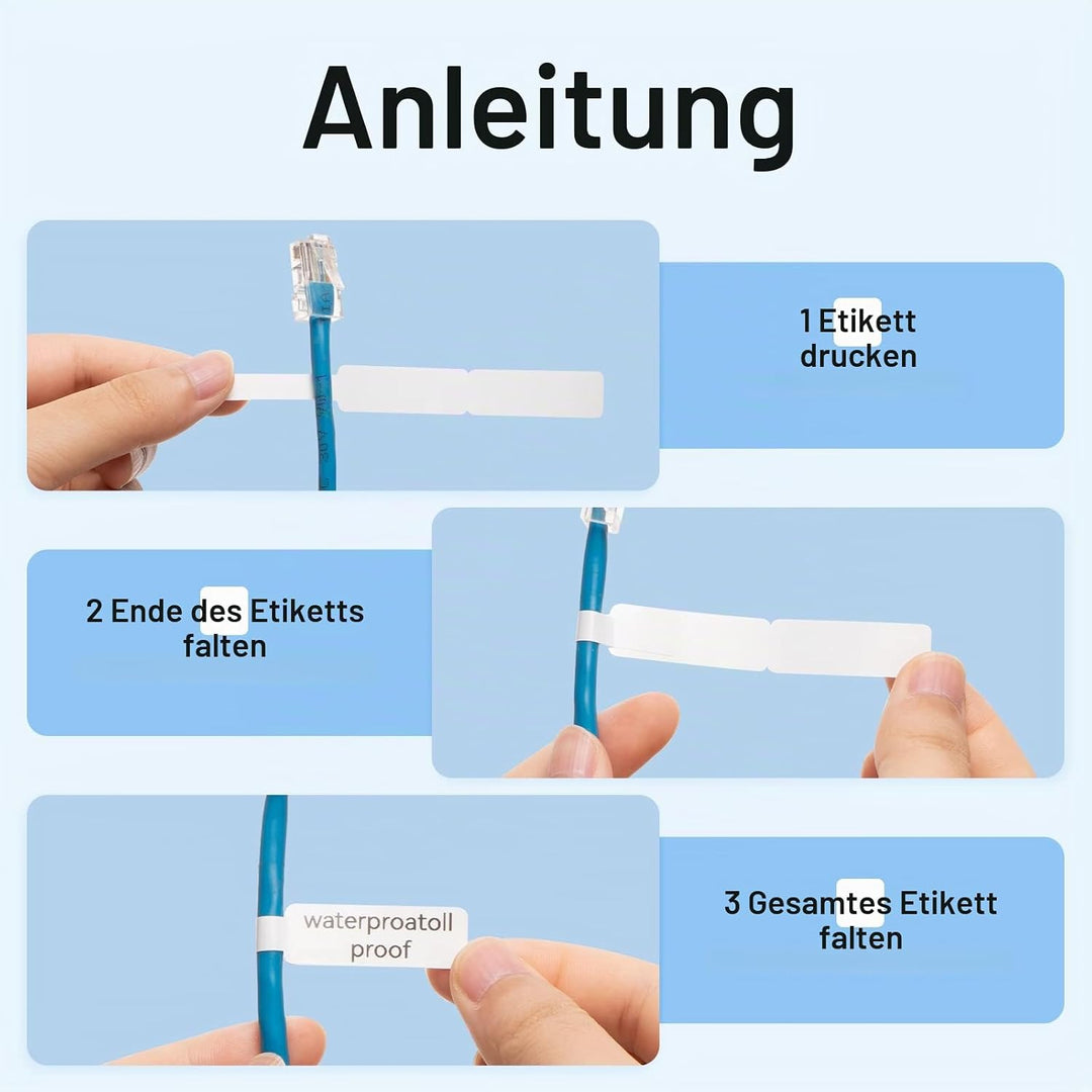 NIIMBOT Thermo Kabeletiketten, 12.5 x 109mm Etikettendrucker Thermo Papier Kompatibel mit dem D110 D