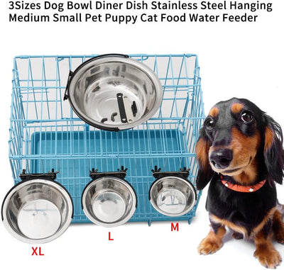 Hundenäpfe, Edelstahl Hängen Pet Bowl Food Water Feeder für mittlere kleine Hunde Welpen Katze [L] N