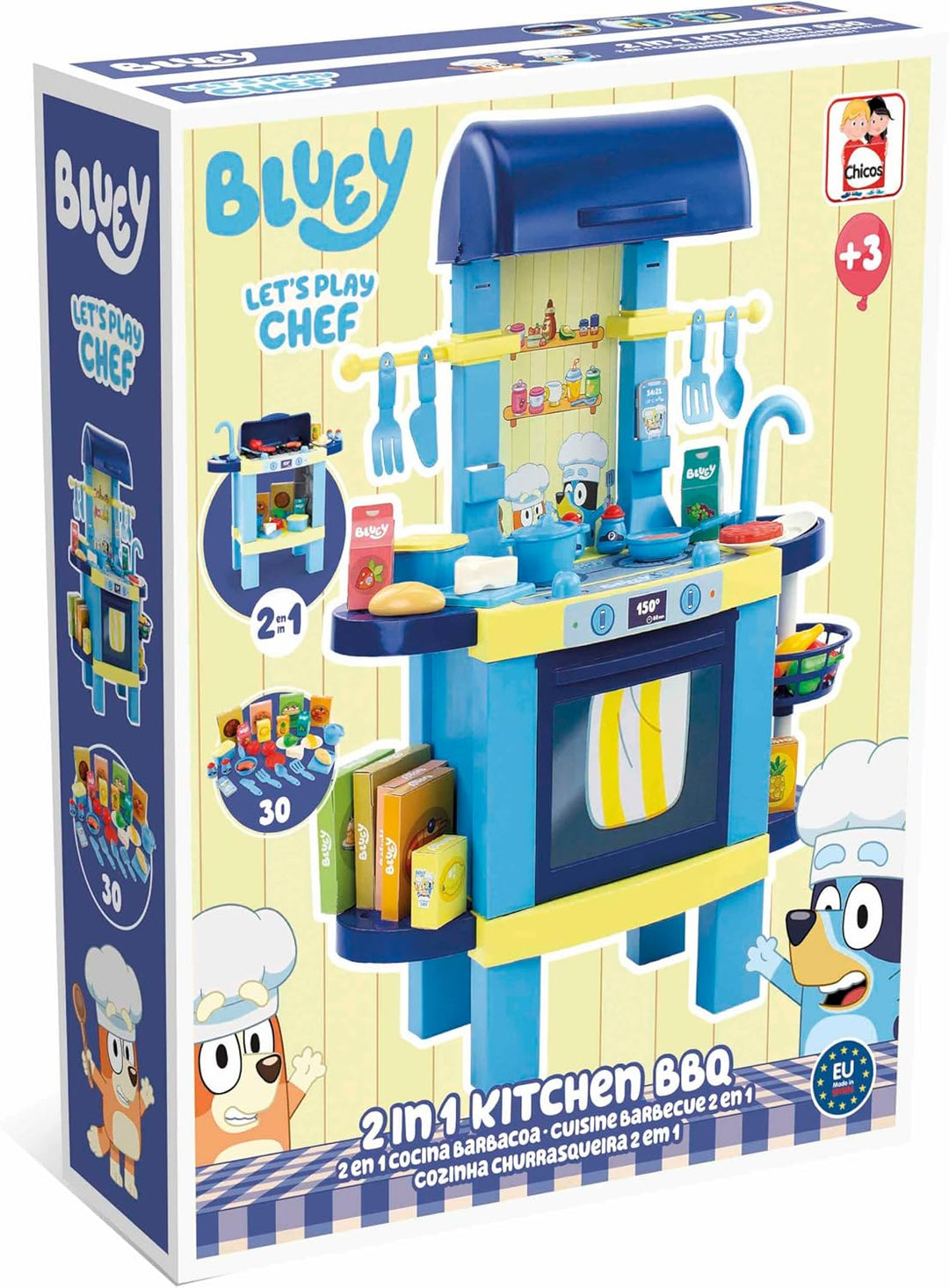 Chicos - Bluey Spielküche 2 in 1 & Kindergrill | Grosse Kinderküche mit 32 Zubehörteilen | Rollenspi