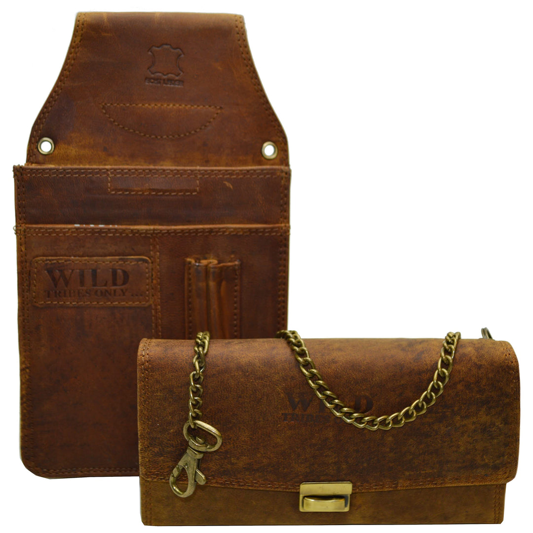 flevado Kellner Wild Leder Set Geldbörse und Kellnertasche Gastro Set Unisex Braun Stufenbörse