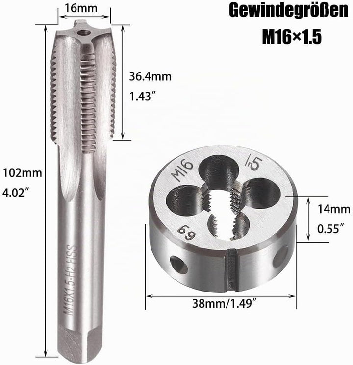Saipor M16 X 1,5 Metrisch Gewindeschneid und Gewindeschneideisen M16 X 1,5mm HSS Gewindebohrer und S