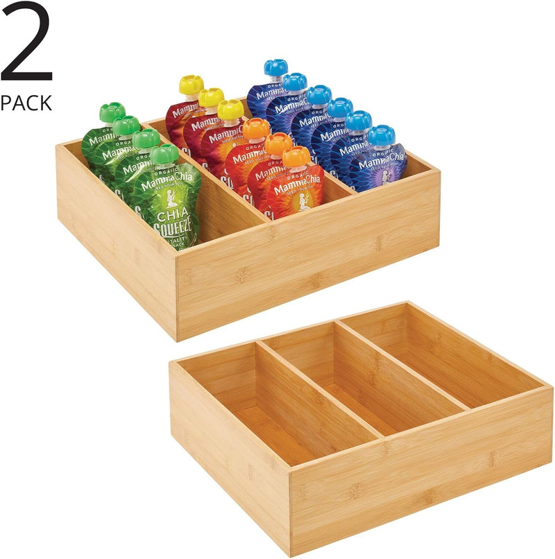 mDesign 2er-Set Teebox – elegante Aufbewahrungsbox mit 3 Fächern aus Bambus – praktische Holzkiste f