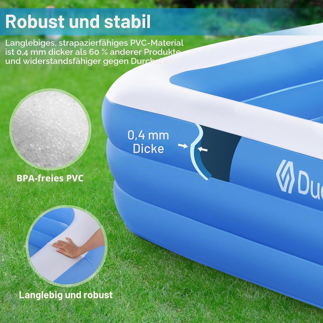 Duerer Aufblasbare Pool, Grosser Familienpool, Pool rechteckig für Kinder, Familienschwimmbad, Aufbl