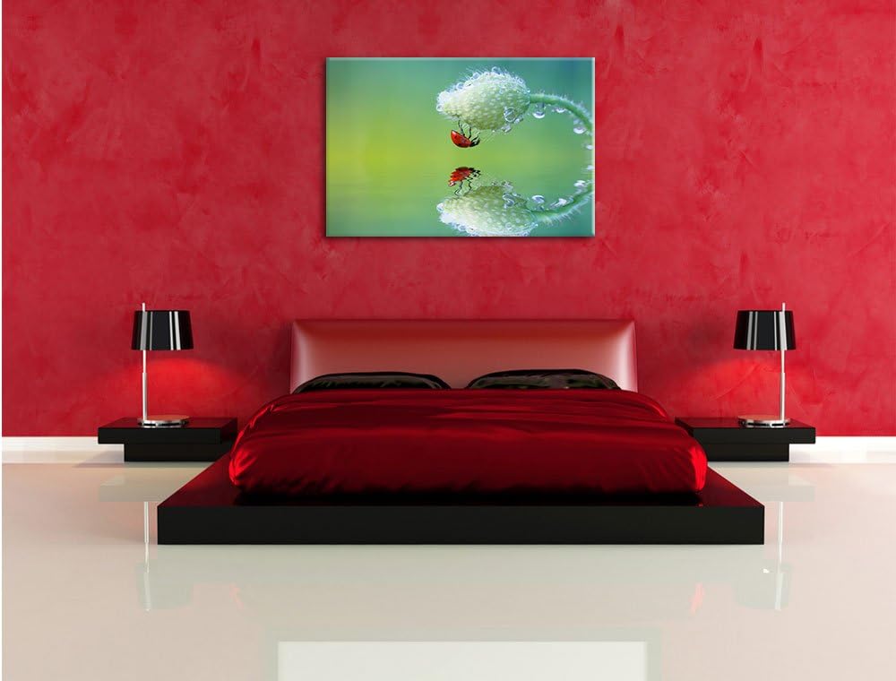 Pixxprint Marienkäfer Mohnblume als Leinwandbild/Grösse: 100x70 cm/Wandbild/Kunstdruck/fertig bespan