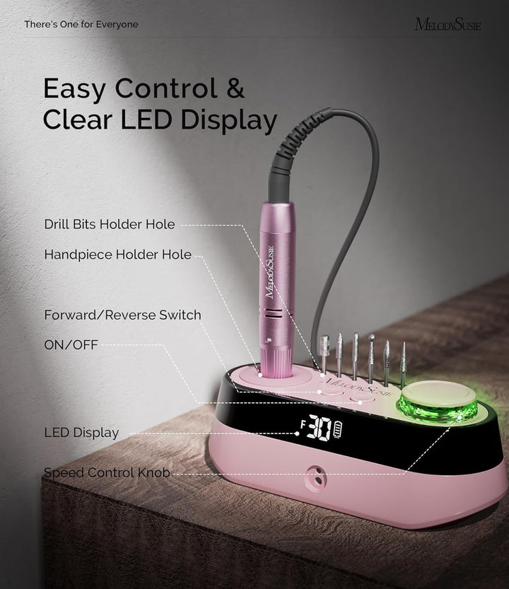 MelodySusie SC320A Professioneller Tisch-Nagelfräser, 30000 U/min Wiederaufladbare Elektrische Nagel
