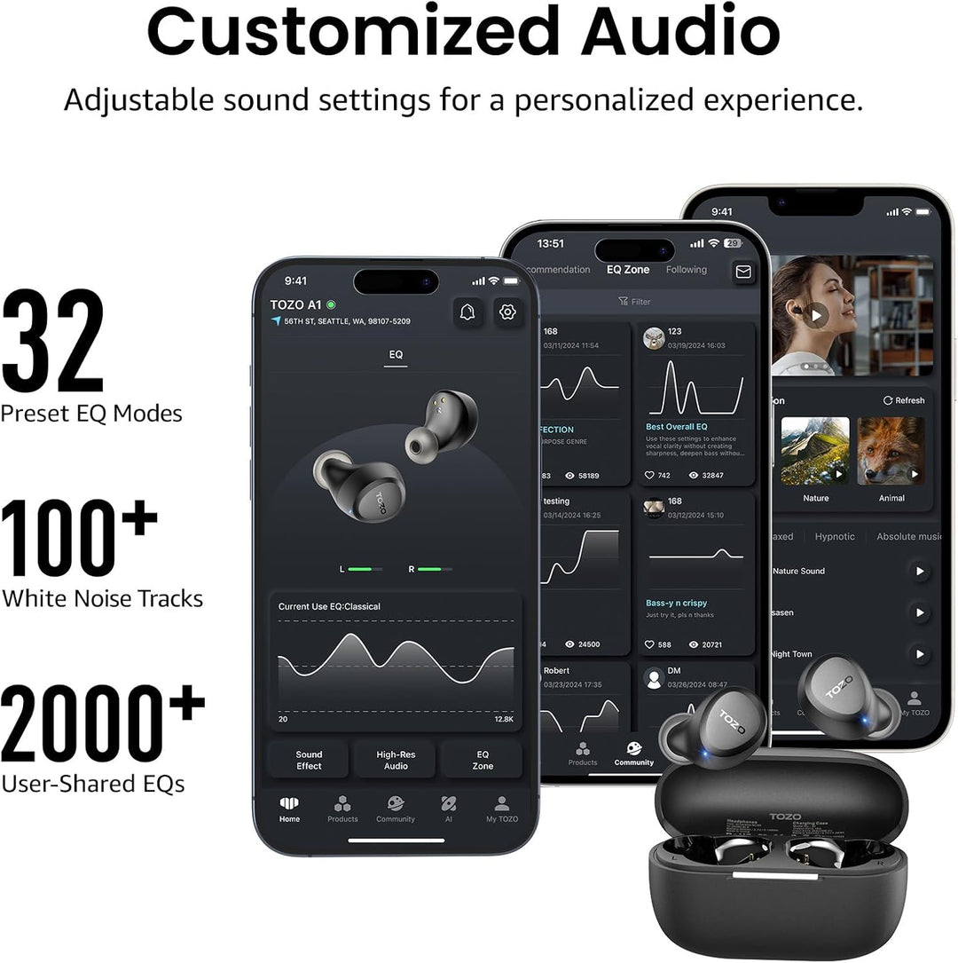 TOZO A1 In-Ear Kopfhörer Kabellos Bluetooth 5.3 mit 2 Mikrofonen für KI-Anrufe, App-Steuerung, 32 St