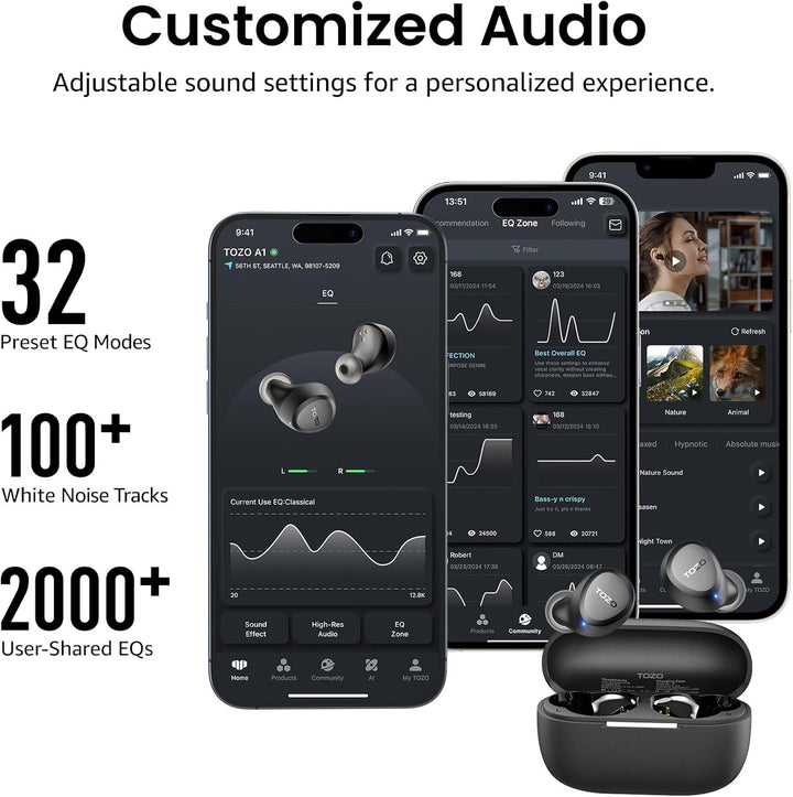 TOZO A1 In-Ear Kopfhörer Kabellos Bluetooth 5.3 mit 2 Mikrofonen für KI-Anrufe, App-Steuerung, 32 St