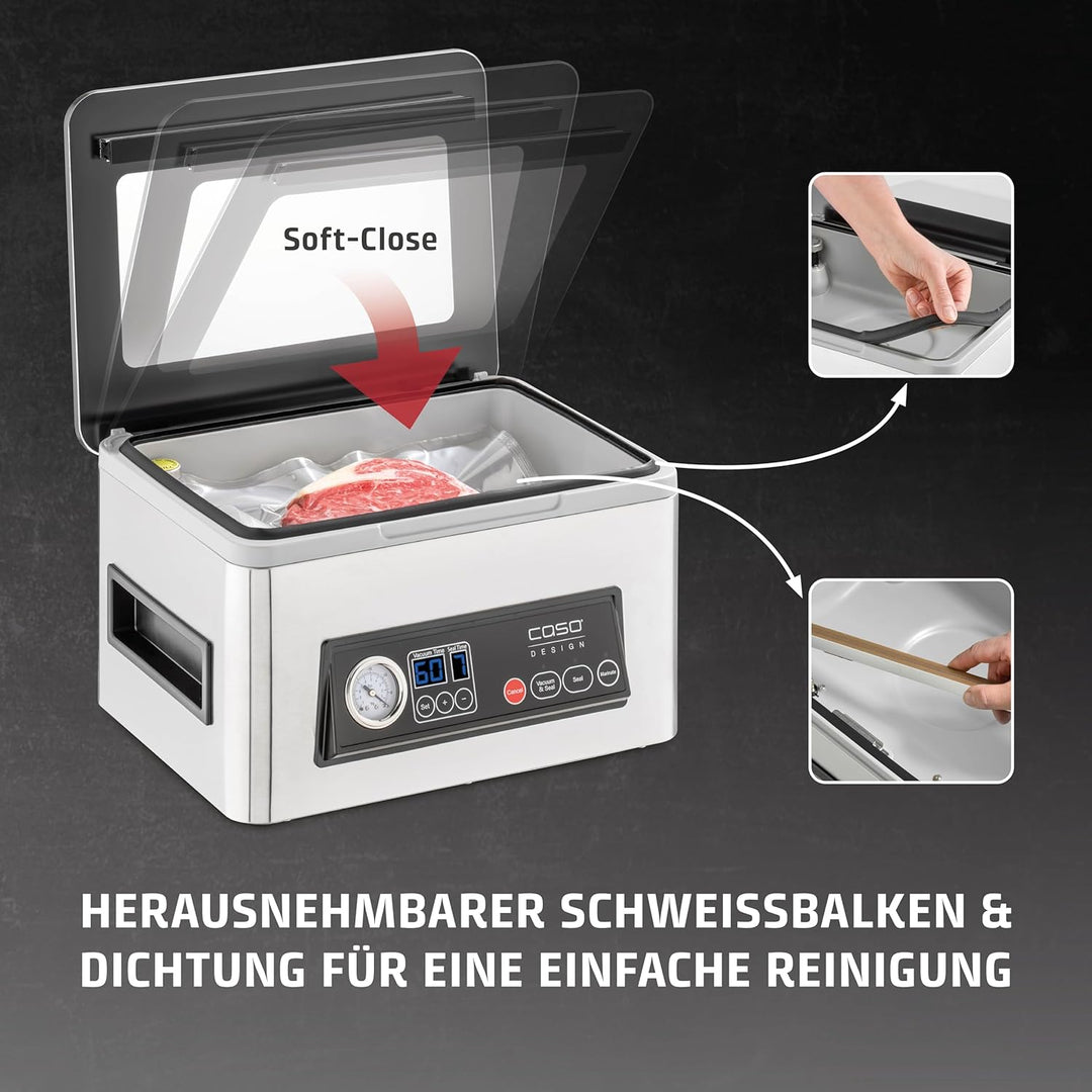 CASO VacuChef 50 - Kammervakuumierer aus Edelstahl, 70 l/min, 4 Kammervolumen, doppelte Schweissnaht