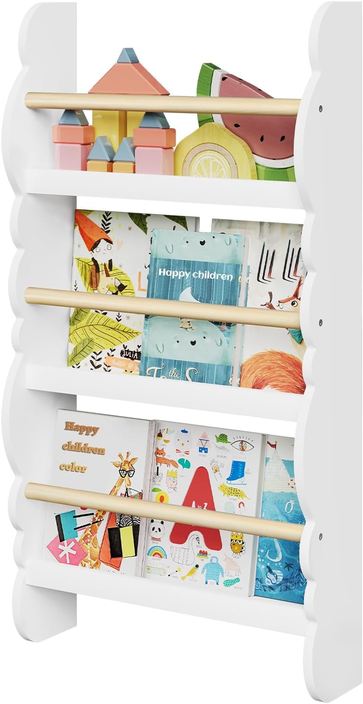 WOLTU Kinder Bücherregal Wand, Bücher-Organizer mit 3 Ablagen, Kinderregal für Buchaufbewahrung, Wan