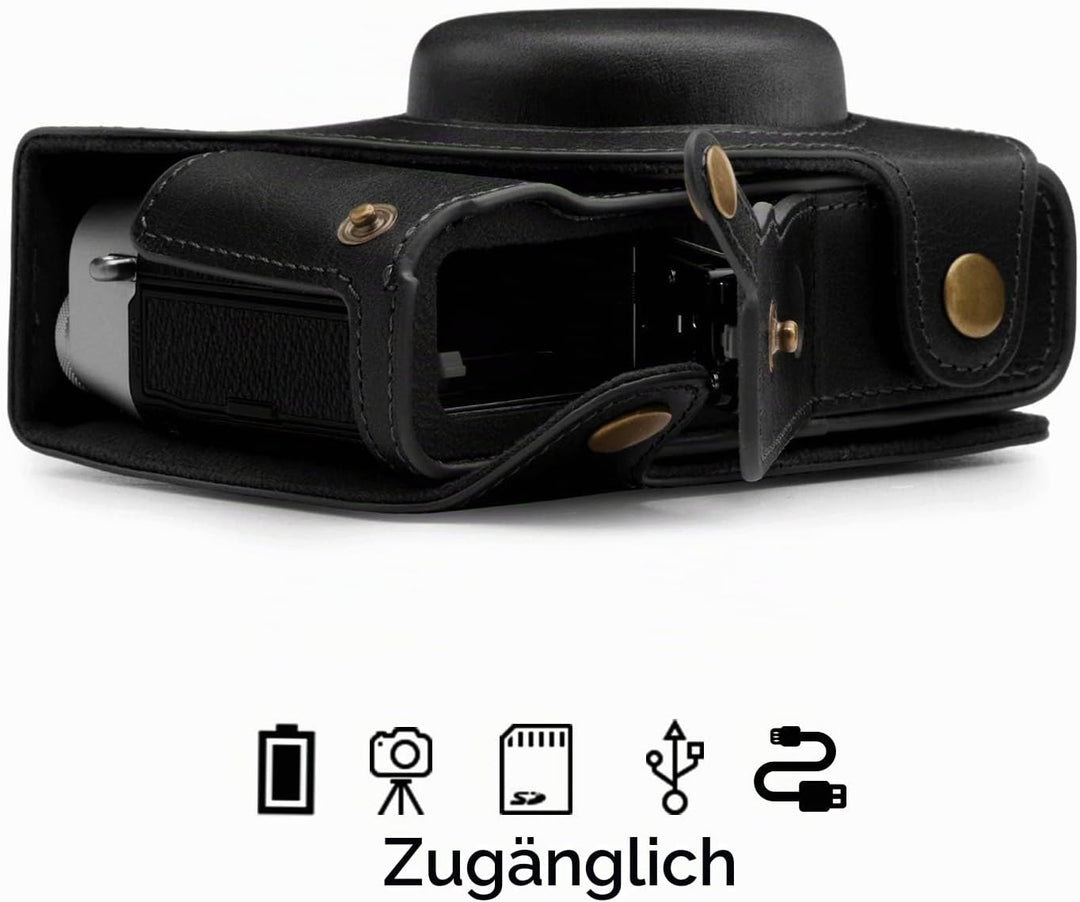 MegaGear MG1892 Ever Ready Kameratasche aus Echtleder, kompatibel mit Fujifilm X100V, Schwarz, Schwa