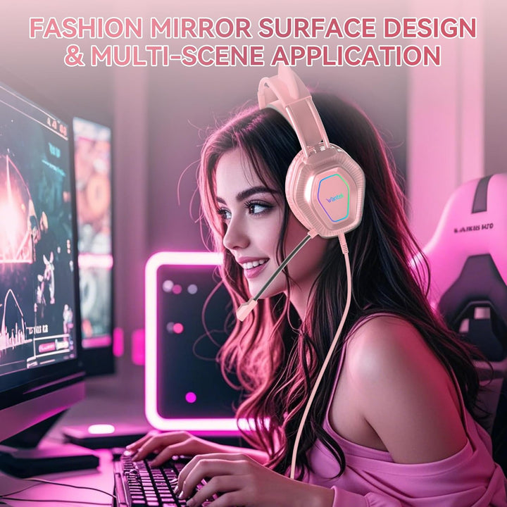 Wantak Katzenohr Kopfhörer mit Mikrofon – Kabel (3,5mm/USB) – Gaming Headset für PC/PS5/Xbox – Noise