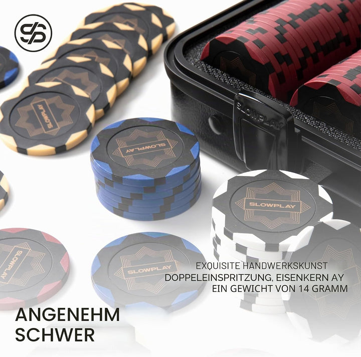 SLOWPLAY Nash 14g Ton Pokerchips-Set Black Gold Edition, 500 STK Core Set | Mit Werten: 5,25,100,500