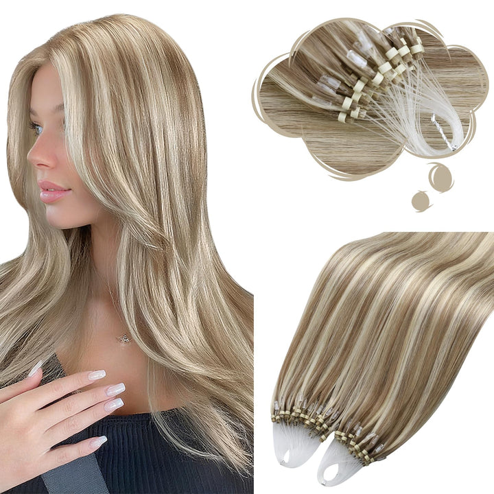Moresoo Extensions Microring Echthaar 1g Cold Fusion Micro Ring Extensions Blond Strähnen 60cm Remy