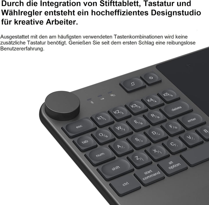 HUION Grafiktablett Inspiroy Keydial KD200 Bluetooth 5.0 8,9 x 5,6 Zoll Stifttablett kombiniert mit