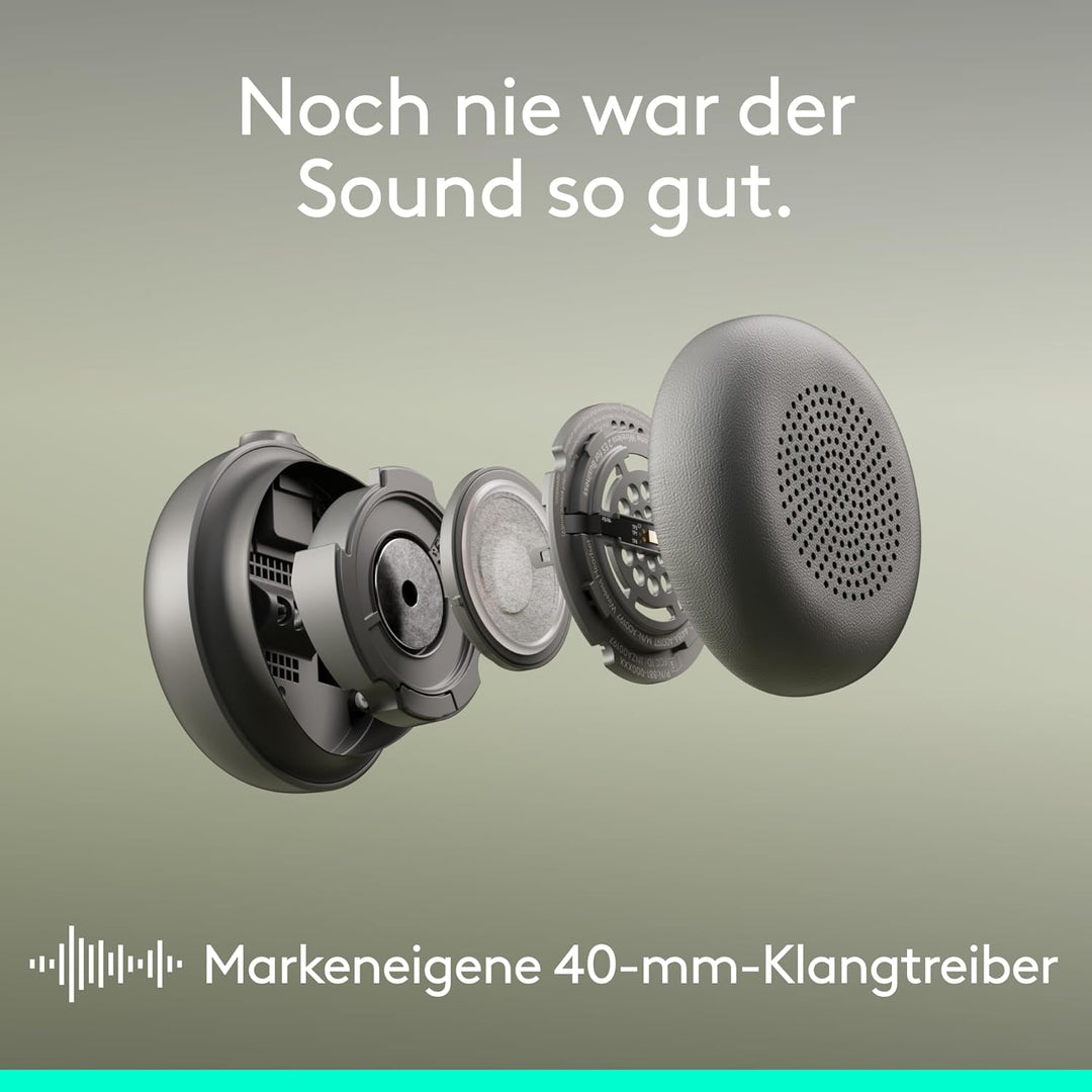 Logitech Zone Wireless 2 ES – kabelloses Headset mit Geräuschunterdrückung, adaptiver Hybrid-ANC, Bl
