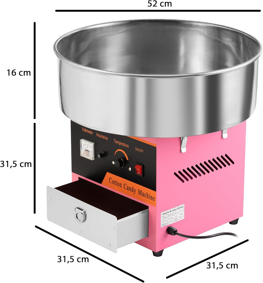 Professionelle Zuckerwattemaschine 980W – Elektrische Zuckerwatte Maschine aus Edelstahl mit Tempera
