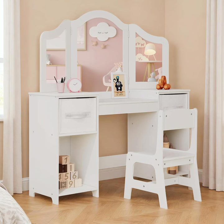Clevich 2 in 1 Schminktisch Kinder, Kinderschminktisch mit Abnehmbarem Spiegel, Prinzessin Frisierti