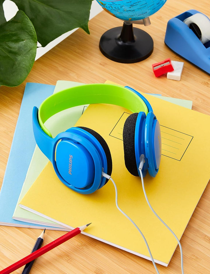 Philips SHK2000BL/00 Over Ear Kinder Kopfhörer, Farbige LED-Leuchten, 85dB Lautstärkebegrenzung, Ger