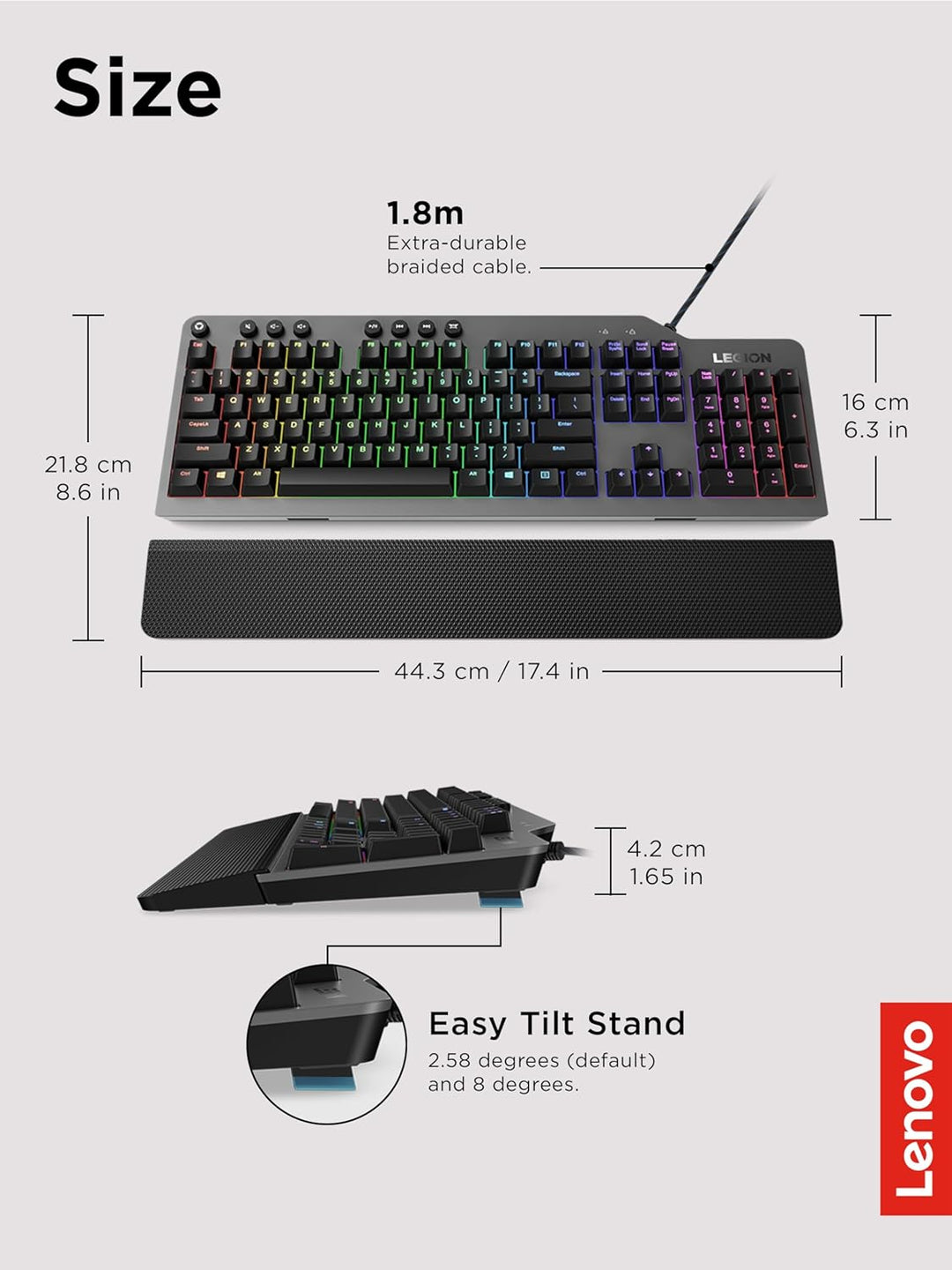 Lenovo Legion K500 Keyboard USB QWERTY US English Black Grey Tastatur, Tastatur