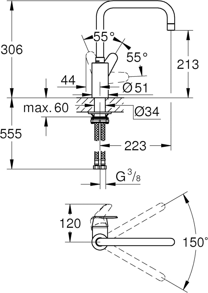 Grohe Eurodisc Cosmopolitan Küchenarmatur - Einhand-Spültischbatterie Küchenarmatur mit schwenkbarem