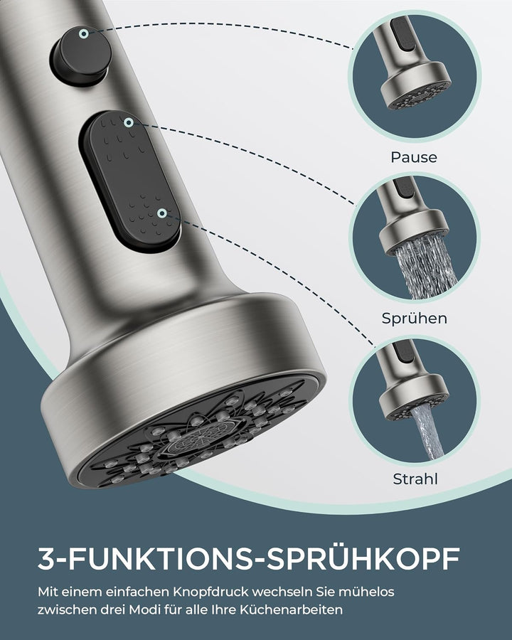 FORIOUS Wasserhahn Küche, Wasserhahn Küche Ausziehbar, 360° Schwenkbar Spiralfeder Spültischarmatur