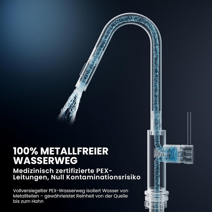CECIPA Wasserhahn Küche Schwarz, Hochdruck Küchenarmatur mit Brause Ausziehbar, V-förmiger Armatur E