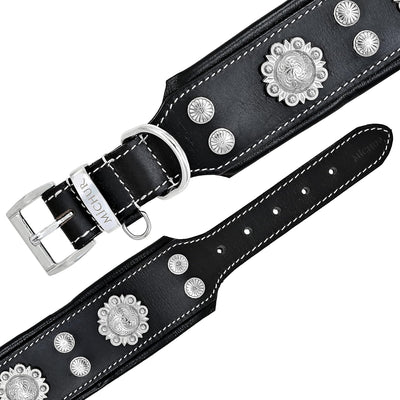 MICHUR Nero Hundehalsband Leder, Lederhalsband Hund, Halsband, schwarz mit schönem Stanzmuster und s