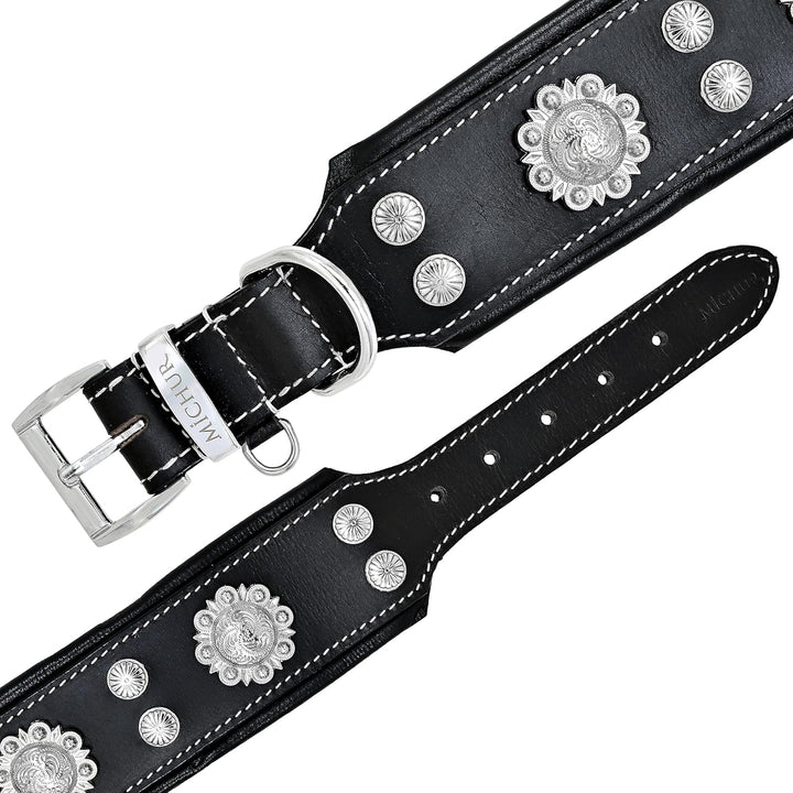 MICHUR Nero Hundehalsband Leder, Lederhalsband Hund, Halsband, schwarz mit schönem Stanzmuster und s