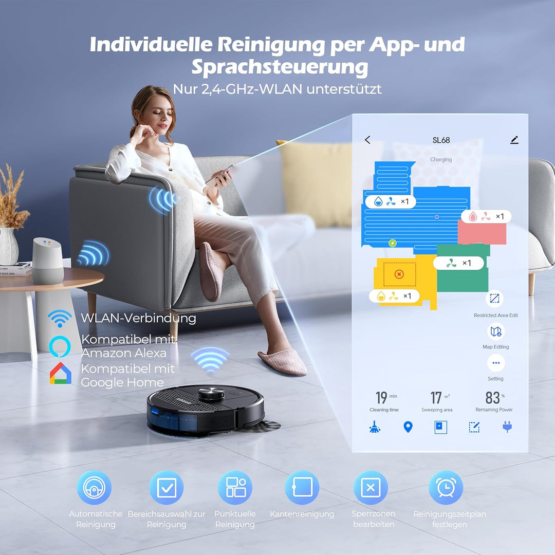 Lubluelu Saugroboter mit Absaugstation 3-in-1, 5000Pa Staubsauger Roboter mit Wischfunktion, Roboter
