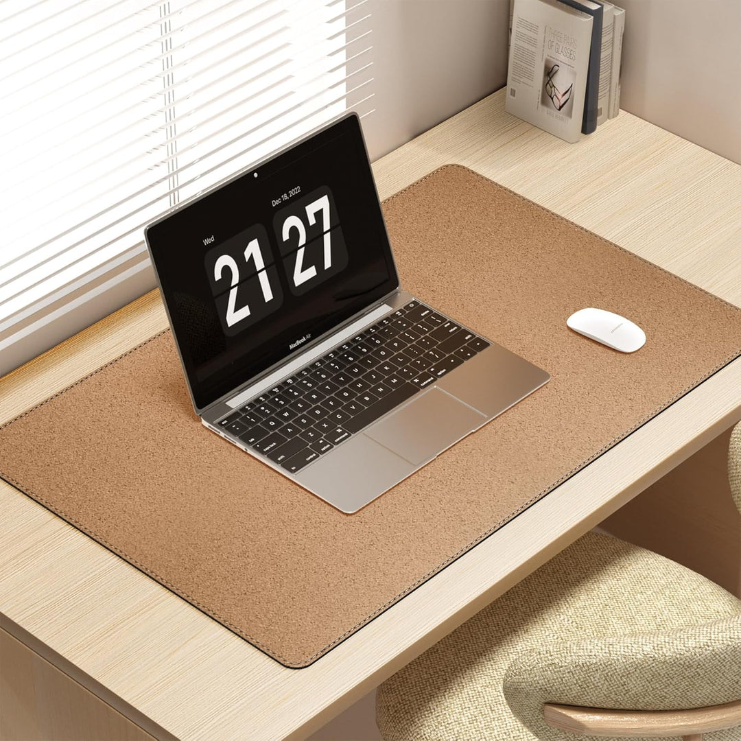 Mydours 80x50cm Premium Schreibtischunterlage, Grosse Schreibtischmatte aus Kork und PU Leder, Doppe