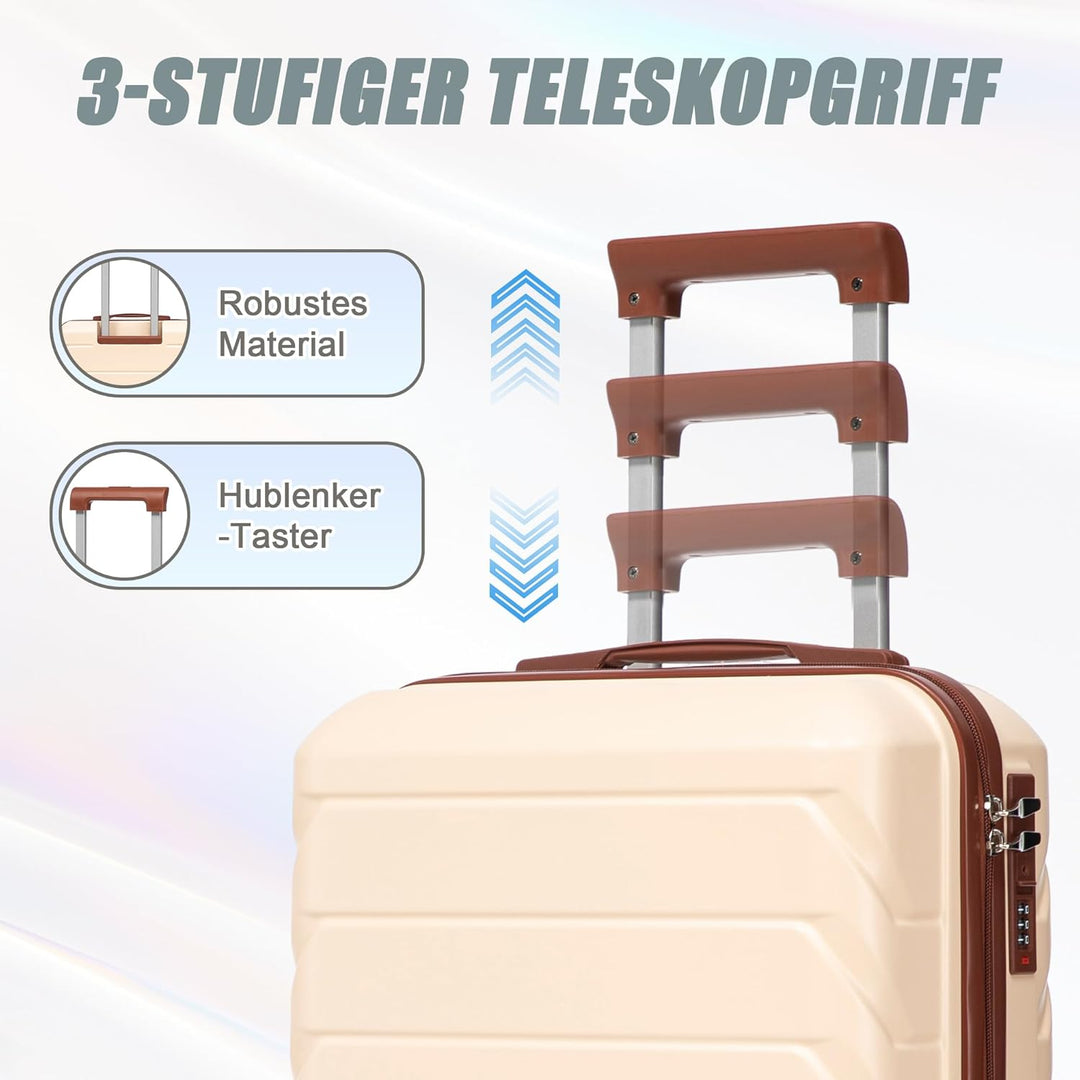 Hartschalen-Koffer Trolley Handgepäck Rollkoffer, Reisekoffer Set mit 4 Rollen, 2er Gepäckset Beige+