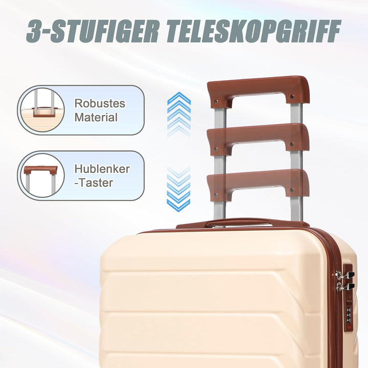 Hartschalen-Koffer Trolley Handgepäck Rollkoffer, Reisekoffer Set mit 4 Rollen, 2er Gepäckset Beige+
