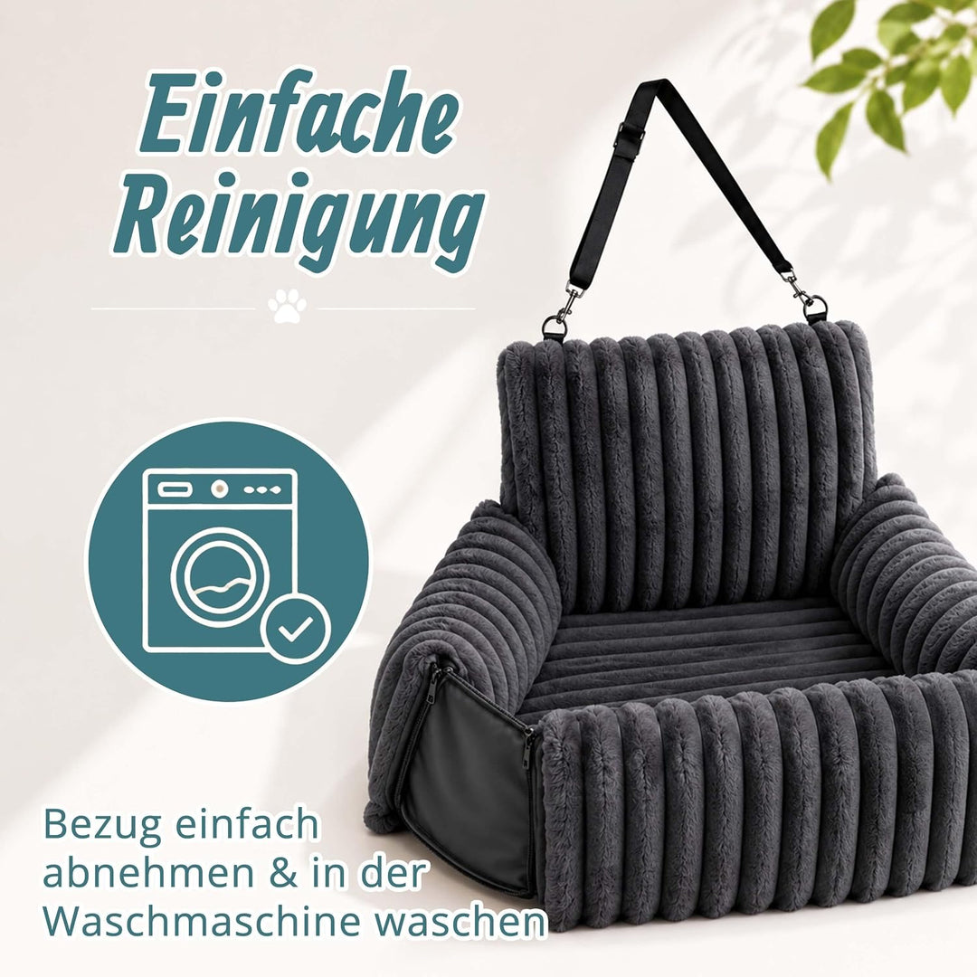 Relaxdays Hundeautositz, kleine Hunde bis 8 kg, weich, Hundebett Auto, grau | waschbar, HBT: 38x48x4