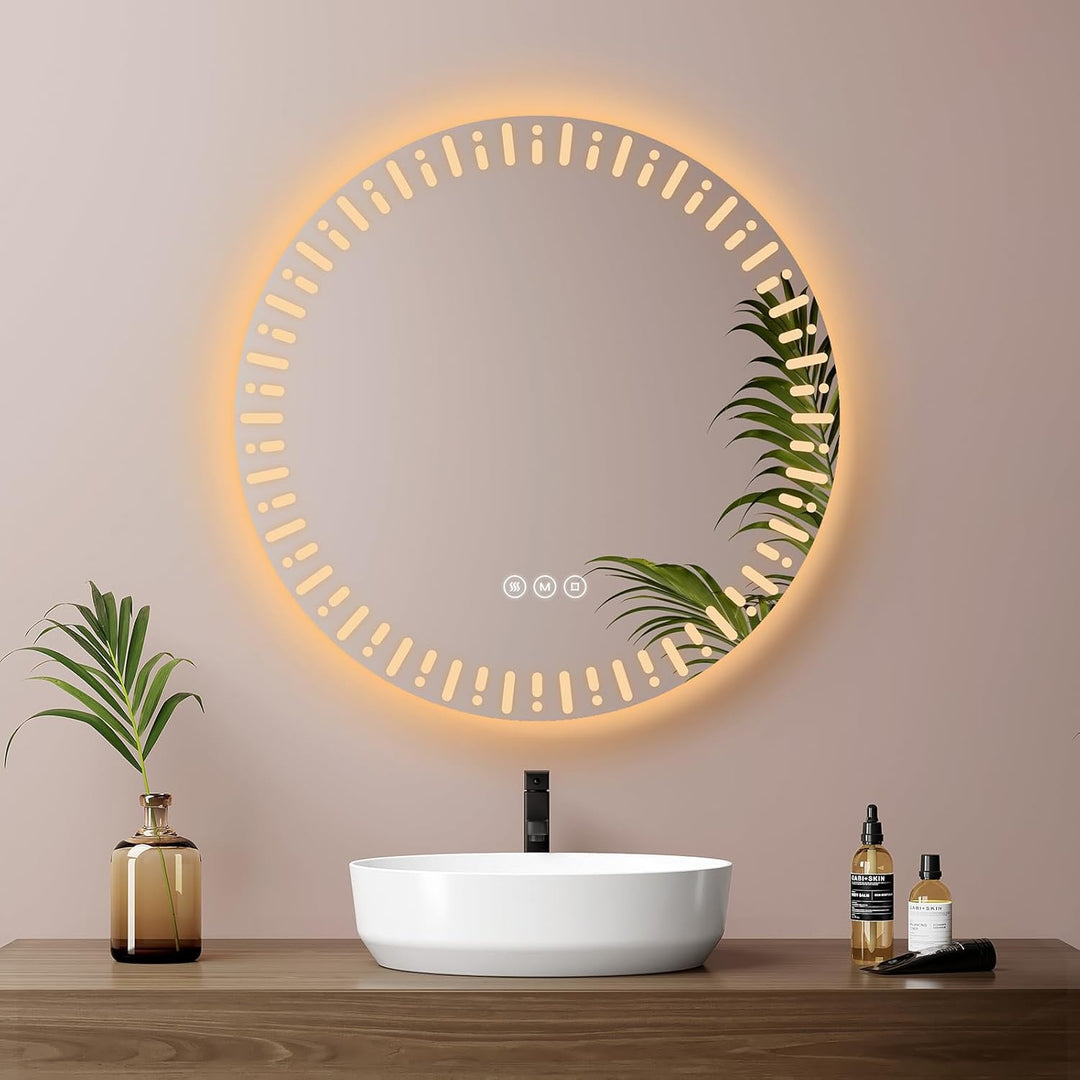 EMKE Badspiegel mit Beleuchtung Rund 50cm Badezimmerspiegel mit 3 Lichtfarben dimmbar, Antibeschlag,