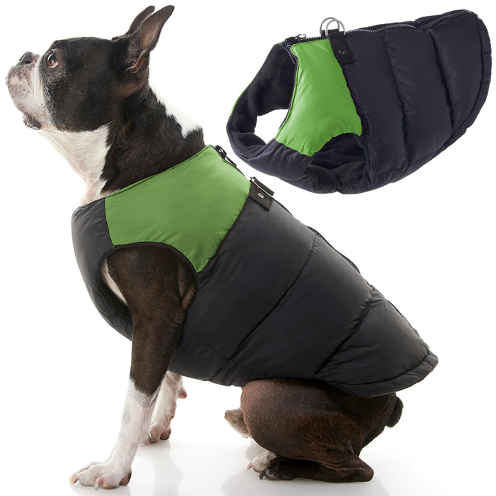 Gooby - Gepolsterte Weste, Hundejacke, Mantel, Pullover mit Reissverschluss und Leinen-Ring, grün, G